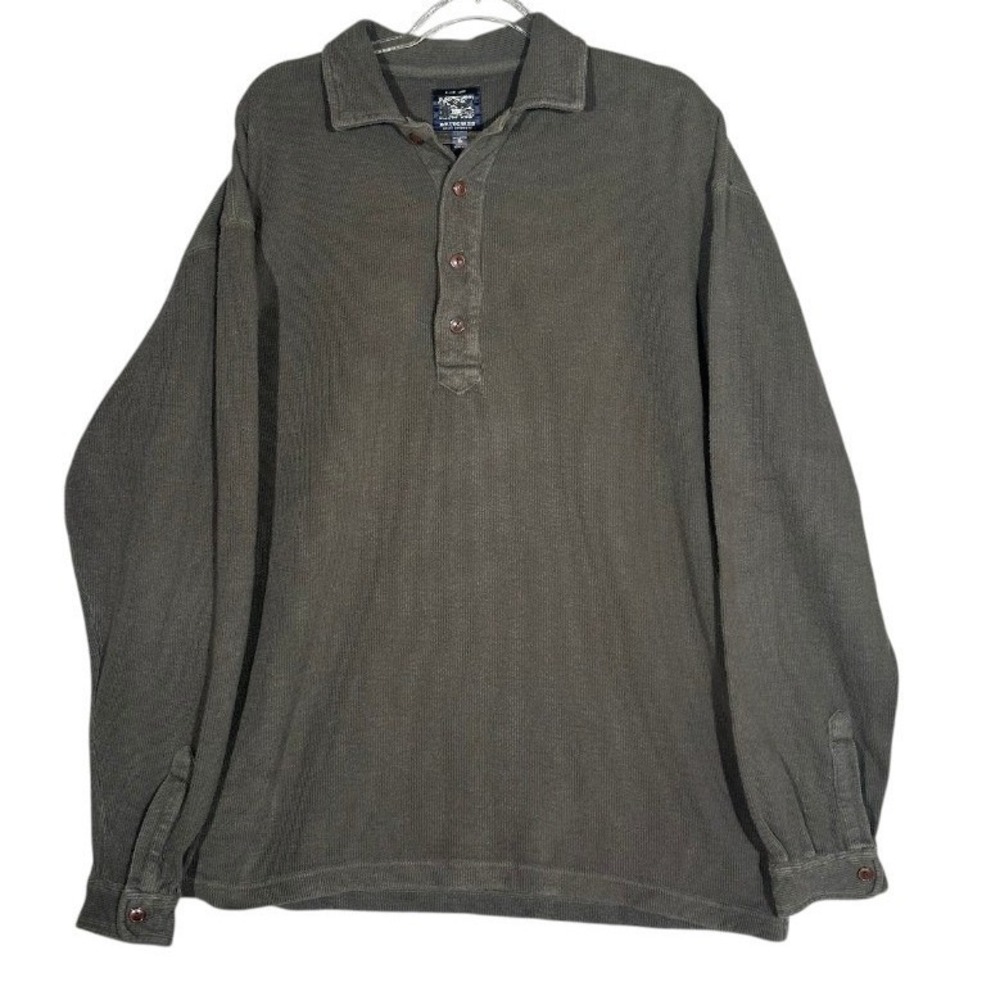 Britches Great Outdoors Henley Shirt Mens XL Olive Green Waffle Knit Long Sleeve